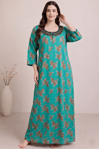 Women's 100% Cotton Printed Maxi Dress | Relaxed Fit | Round Neck | 3/4 Sleeves | Soft & Breathable | Daily, Home & Lounge Wear
