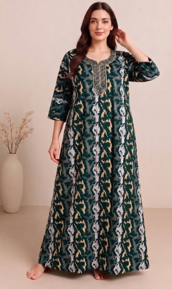 Women's 100% Cotton Floral Printed Maxi Dress | Round Neck | 3/4 Sleeves | Comfortable Relaxed Fit | Home, Casual & Daily Wear
