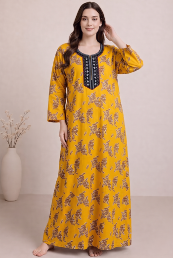 Women's 100% Cotton Floral Printed Maxi Dress | Soft Breathable Fabric | Relaxed Fit | 3/4 Sleeves | Round Neck | Comfortable Daily & Home Wear